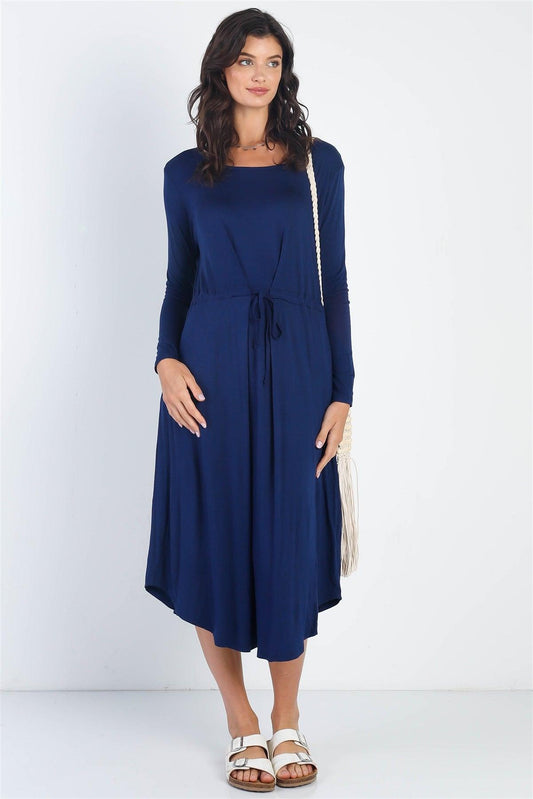 Navy Long Sleeve Basic Midi Maxi Dress /1-2-1