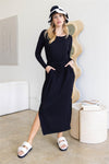 Black Midi Sleeve Basic Maxi Dress /1-1-1