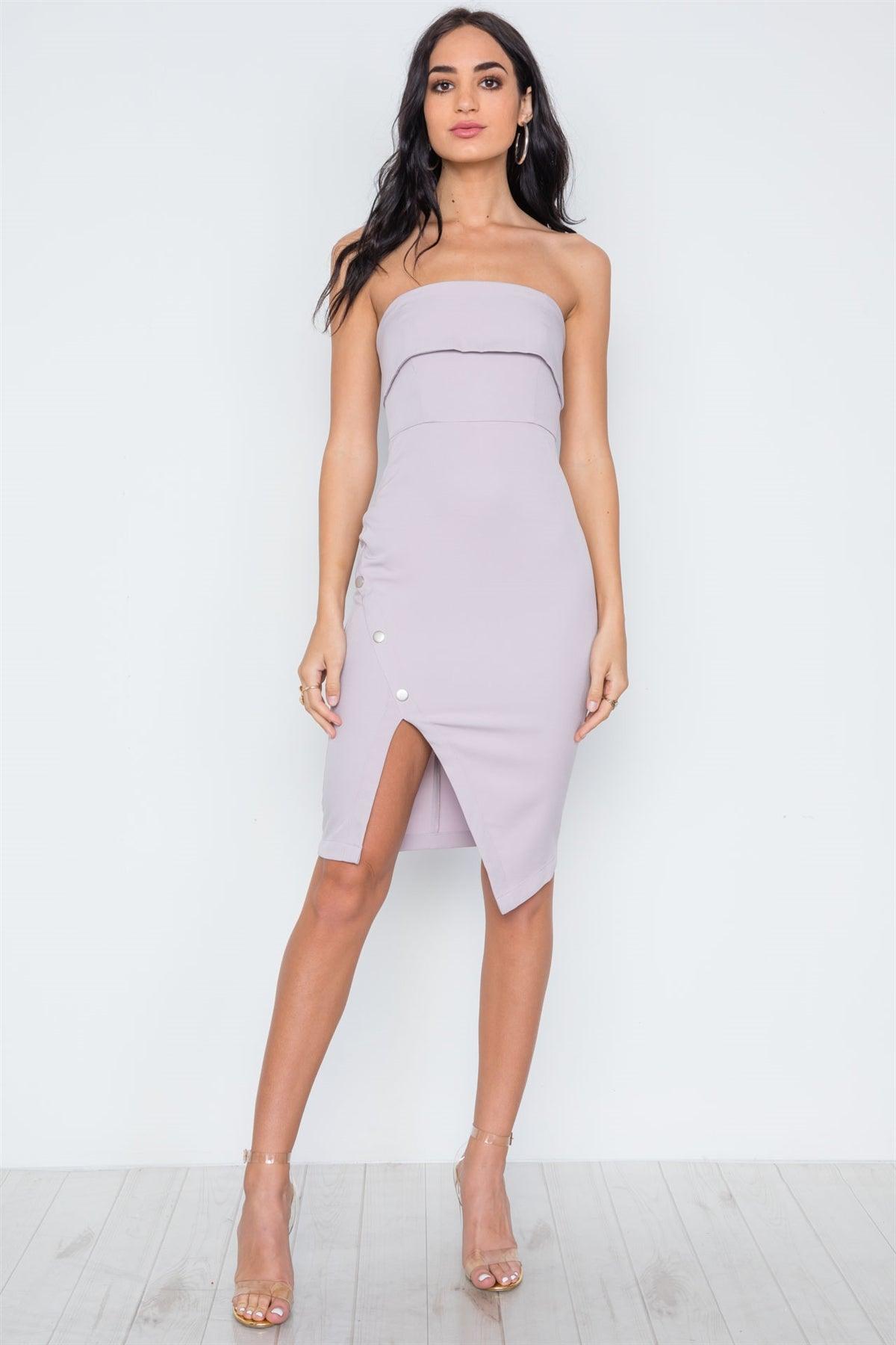 Lavender Strapless Asymmetrical Side Slit Mini Dress /3-2-1