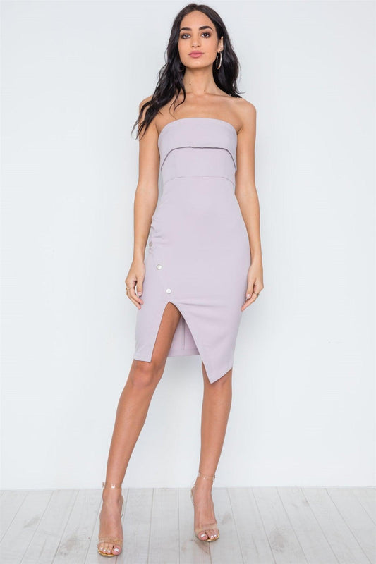 Lavender Strapless Asymmetrical Side Slit Mini Dress /3-2-1