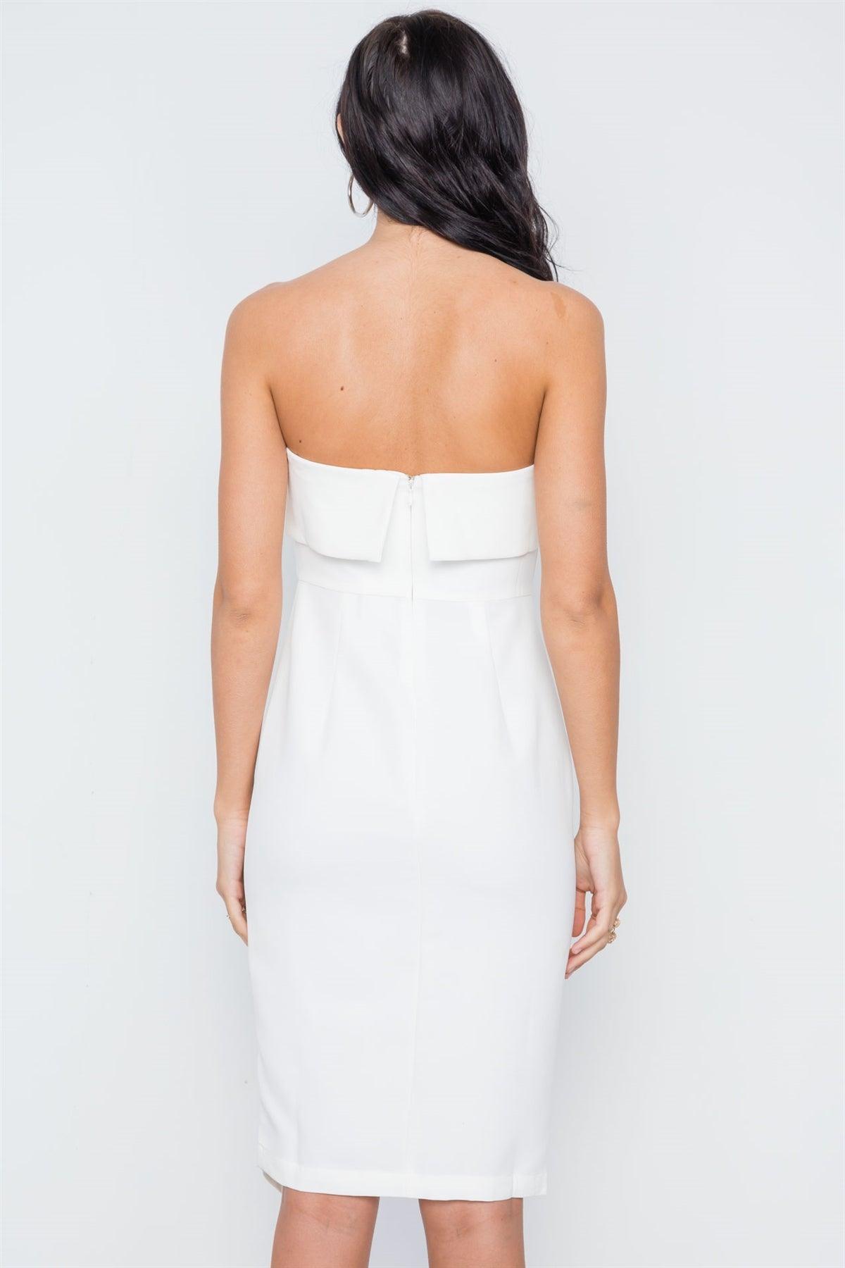 Off White Strapless Asymmetrical Side Slit Mini Dress /3-2-1