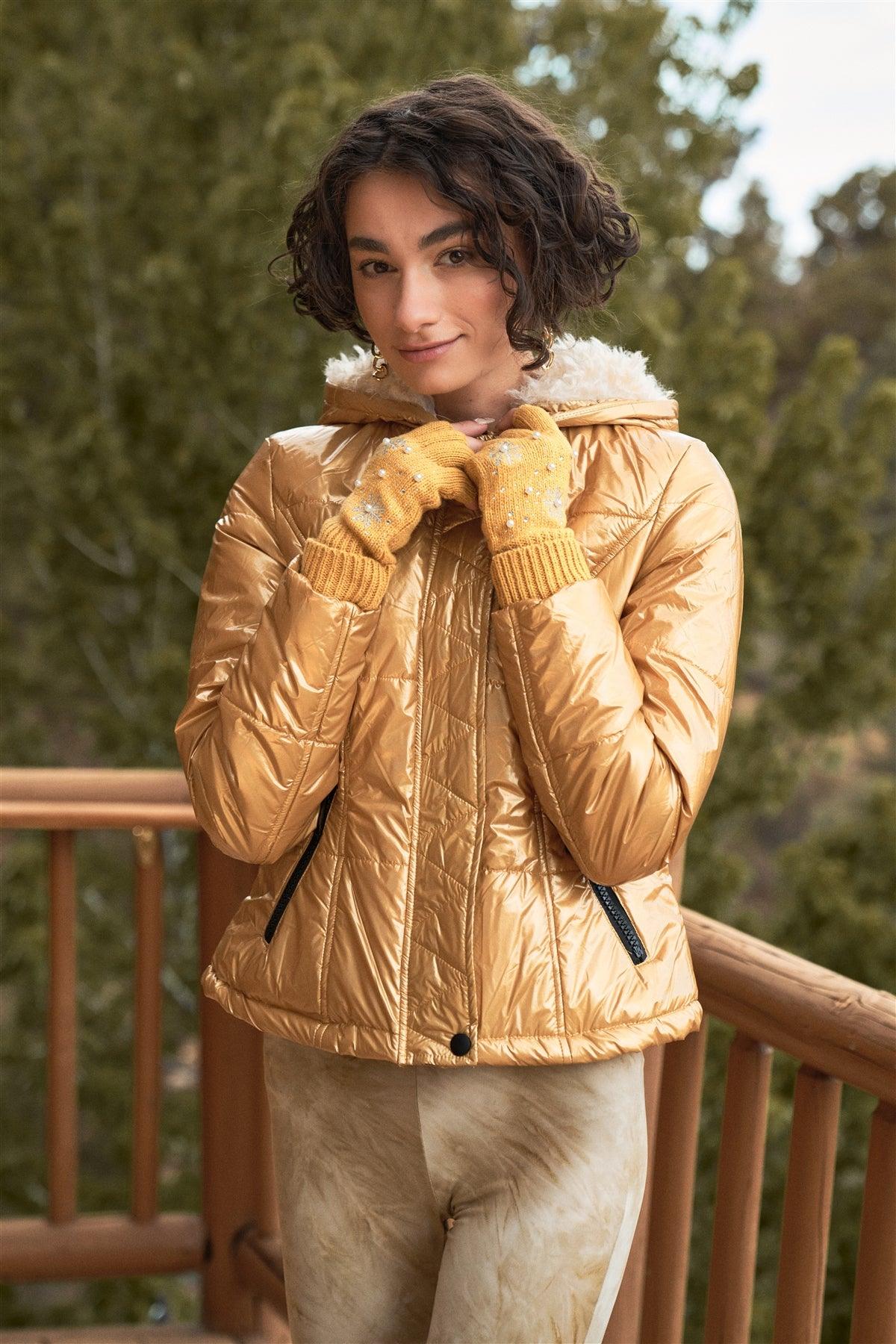 Mustard padded outlet faux fur jacket