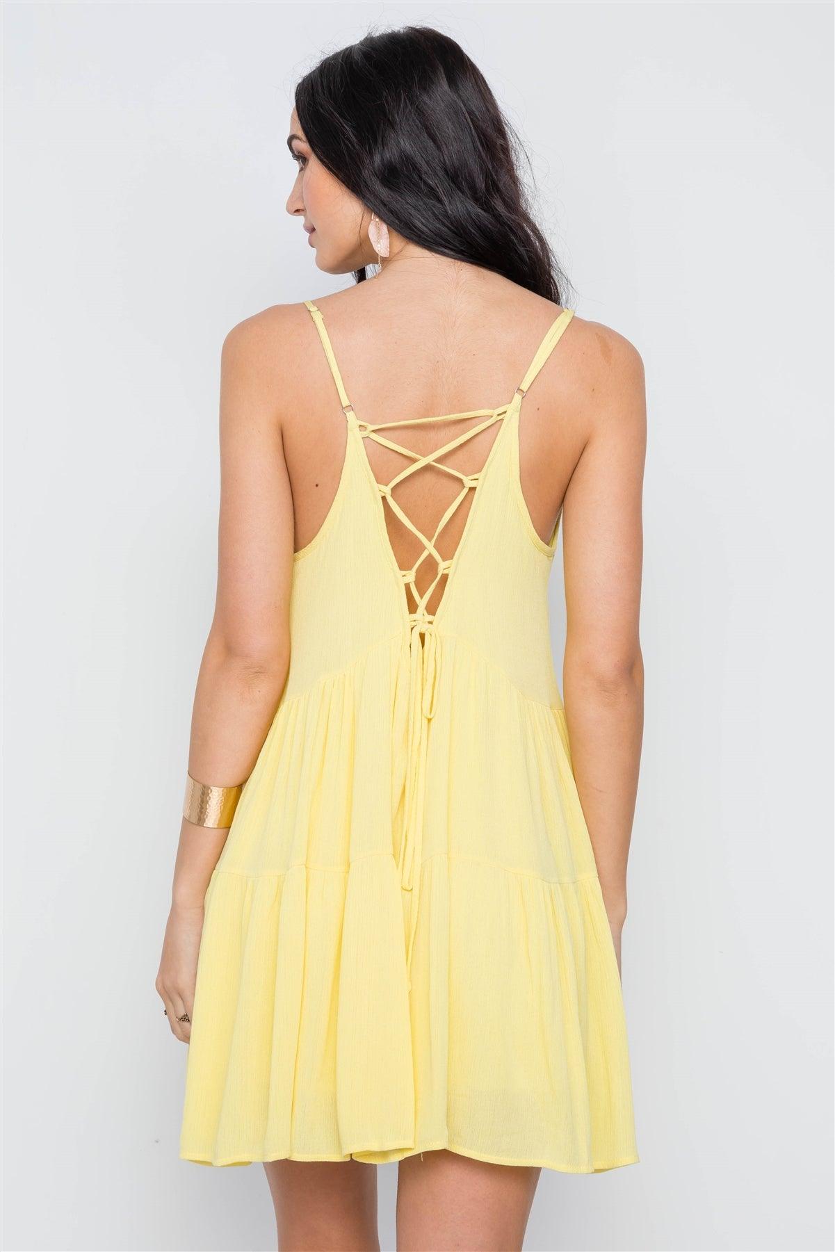 Yellow Cami Lace Up Swing Mini Dress /2-3-2