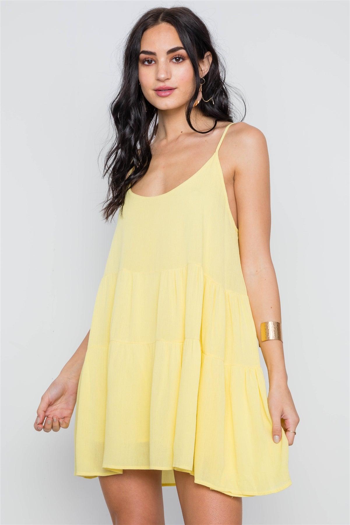 Yellow Cami Lace Up Swing Mini Dress /2-3-2