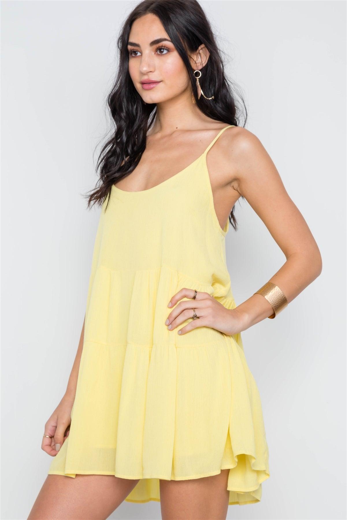 Yellow Cami Lace Up Swing Mini Dress /2-3-2