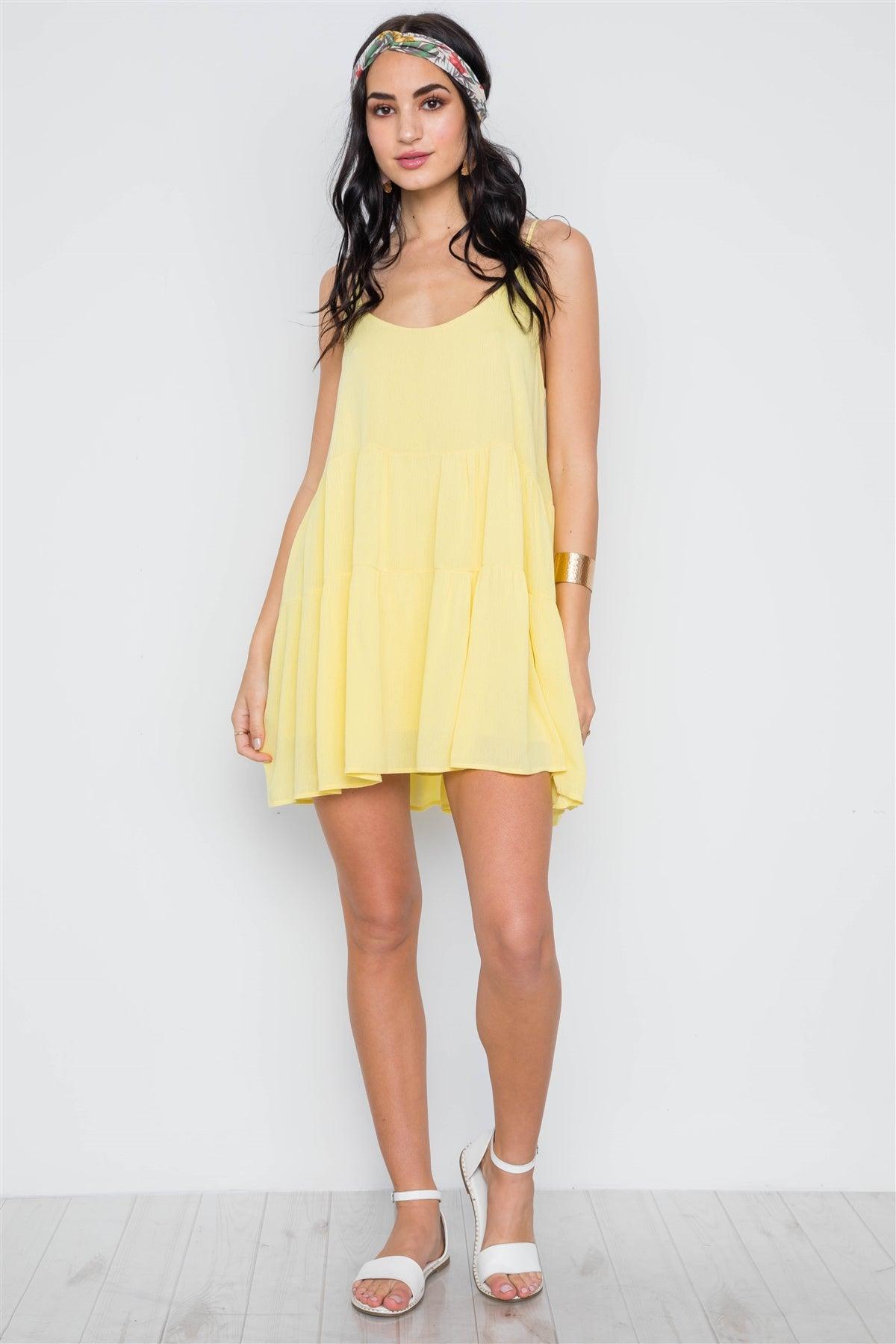 Yellow Cami Lace Up Swing Mini Dress /2-3-2