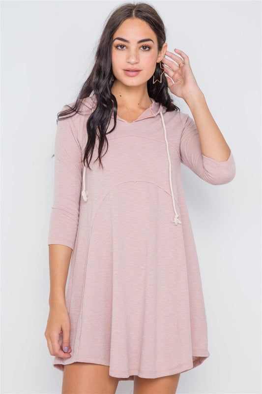 Mauve 3/4 Sleeve Knit Hooded Mini Dress /2-2-2