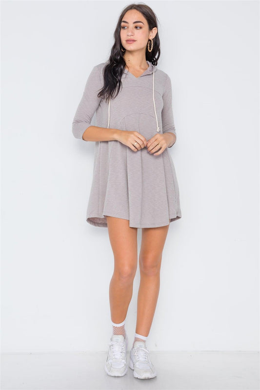 Sage 3/4 Sleeve Knit Hooded Mini Dress /1-2-2