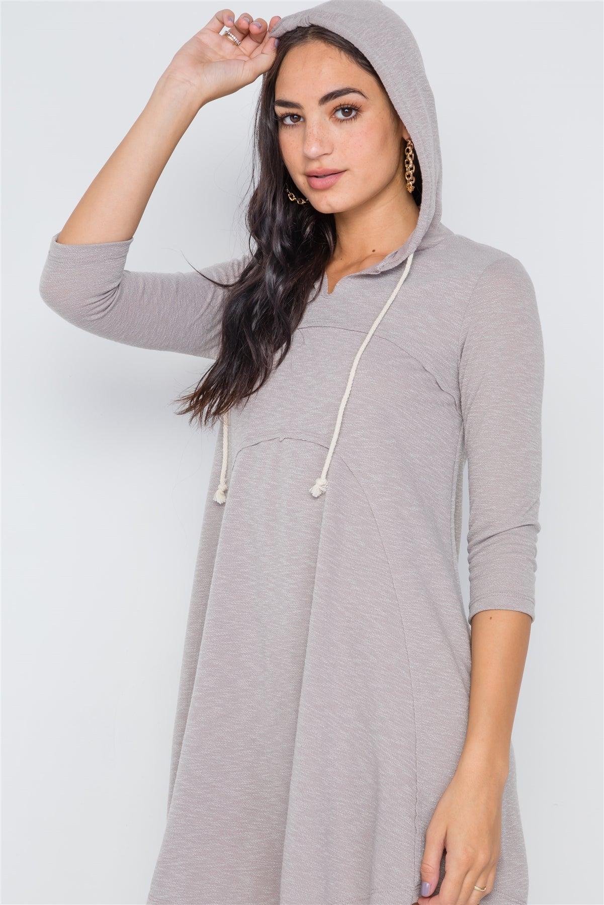 Sage 3/4 Sleeve Knit Hooded Mini Dress /1-2-2