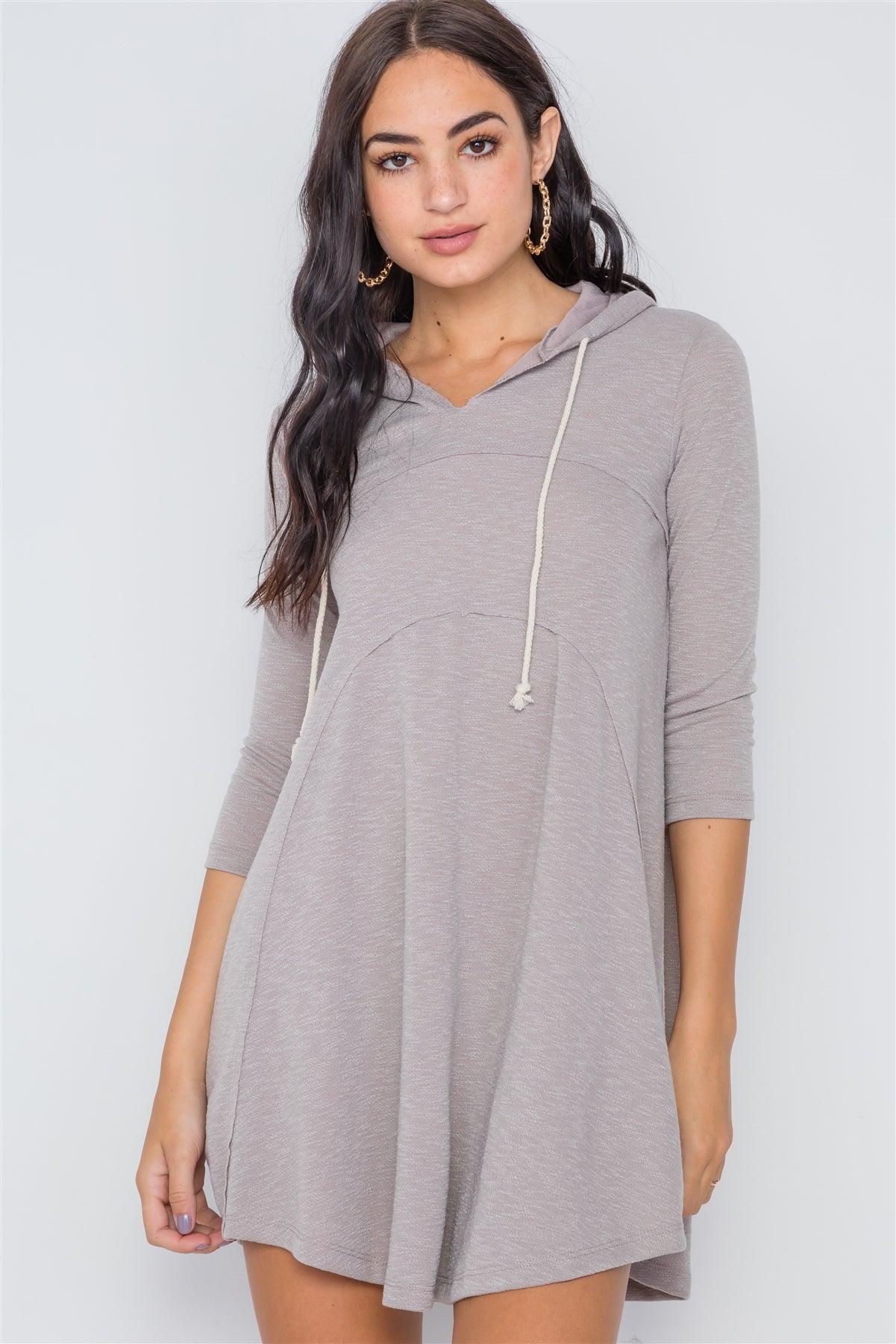 Sage 3/4 Sleeve Knit Hooded Mini Dress /1-2-2