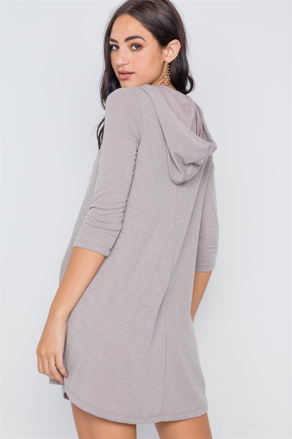 Sage 3/4 Sleeve Knit Hooded Mini Dress /1-2-2