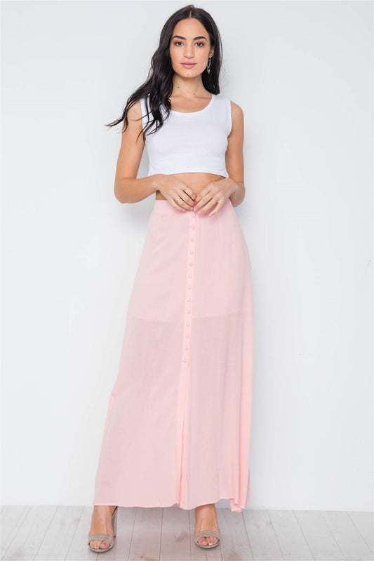 Pink Button-Front Maxi High Waist Skirt /3-2-1