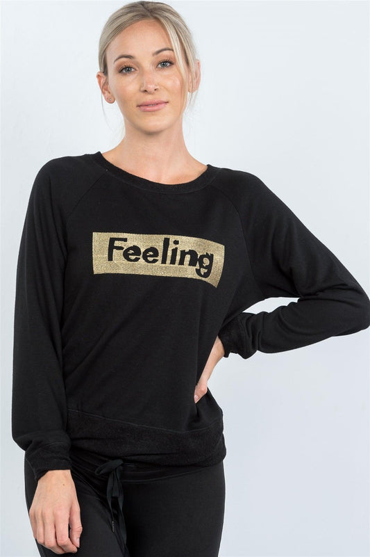 Black Graphic Front FEELING Sweater /3-2-1