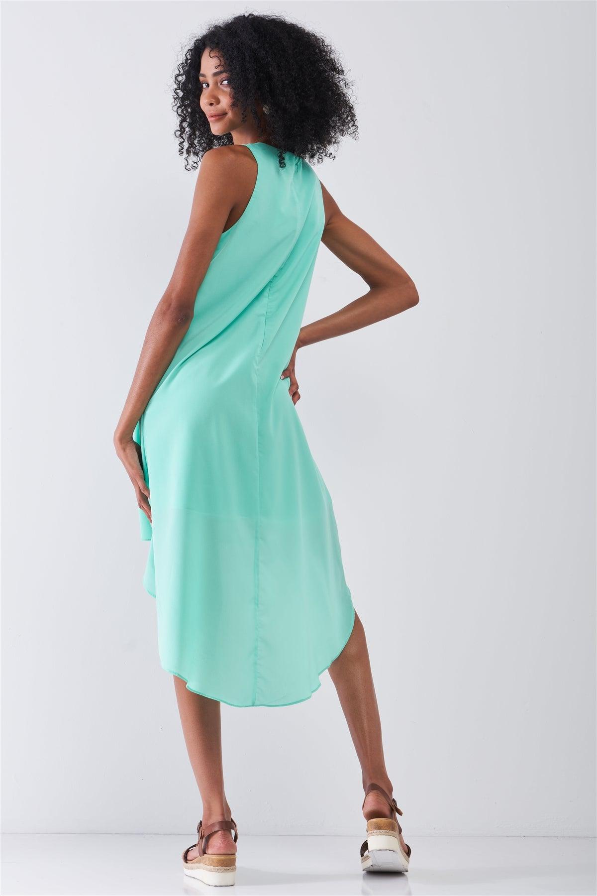 Fresh Mint Round Neck Sleeveless Asymmetrical Hem Relaxed Uneven Dress /1-2-2-1