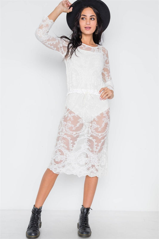 White Lace See Through Midi Dress /3-2-1