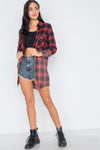 Red Black Plaid Flannel Long Sleeve Shirt Dress /4-2