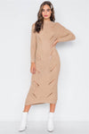 Khaki Chunky Knit Long Sleeve Sweater Dress / 3-3