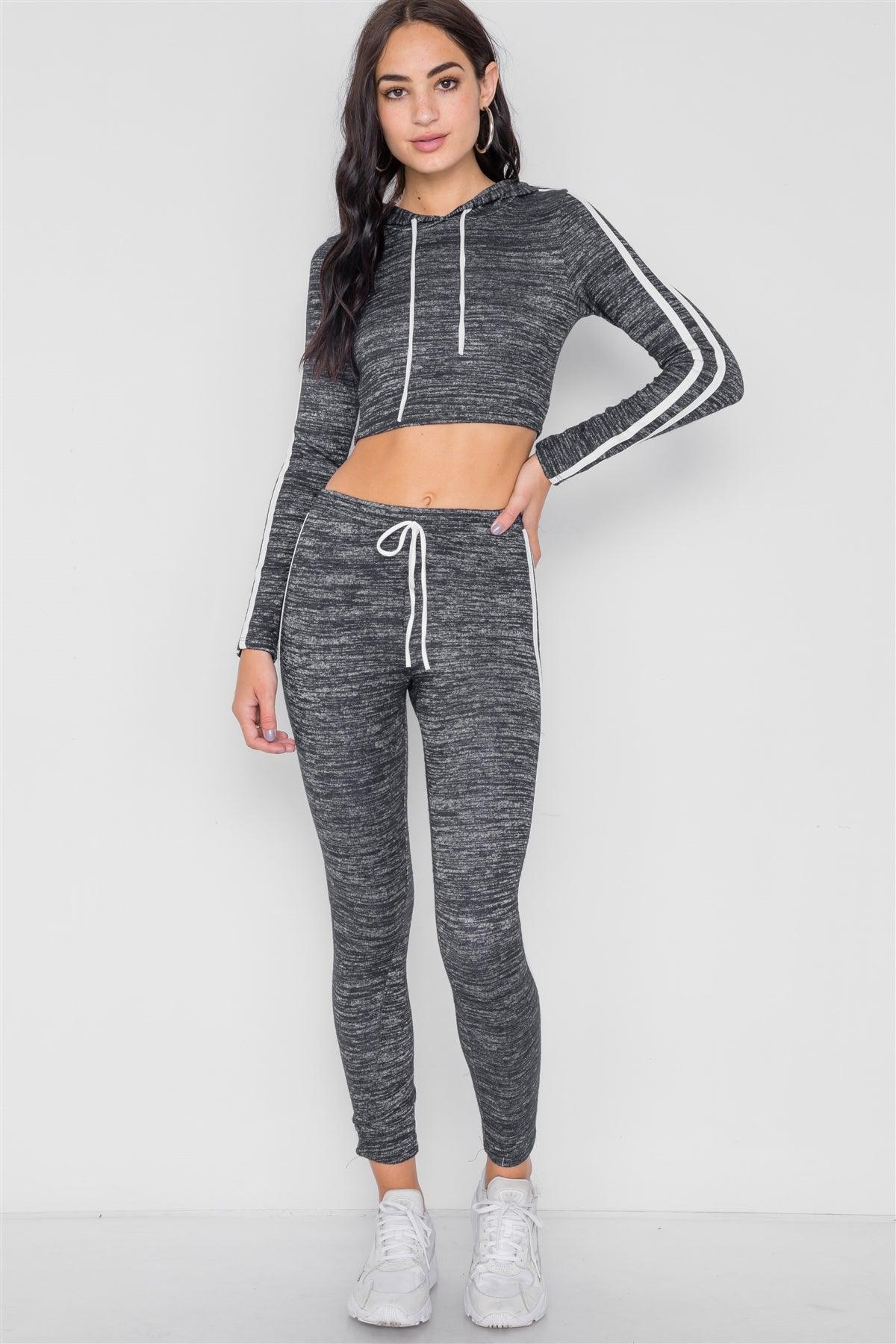 Black Heathered Crop Top Legging Two Piece Set /2-2-2