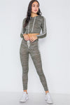 Green Heathered Crop Top Legging Two Piece Set  /2-2-2