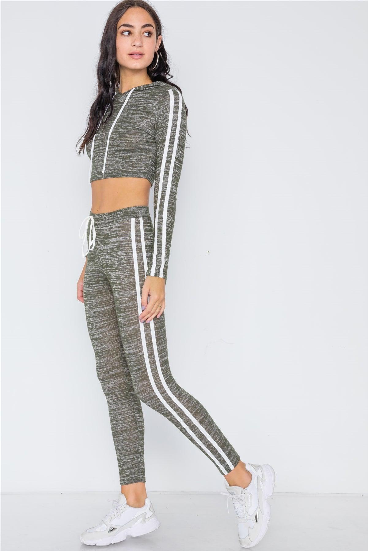 Green Heathered Crop Top Legging Two Piece Set  /2-2-2