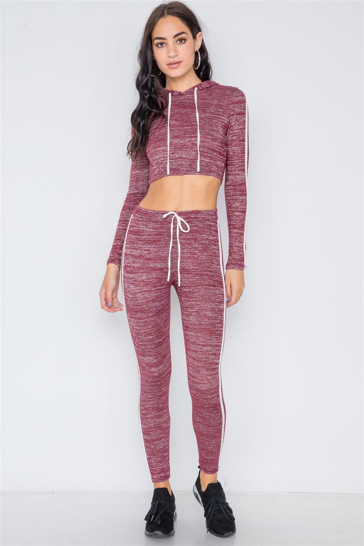 Red Heathered Crop Top Legging Two Piece Set /2-2-2