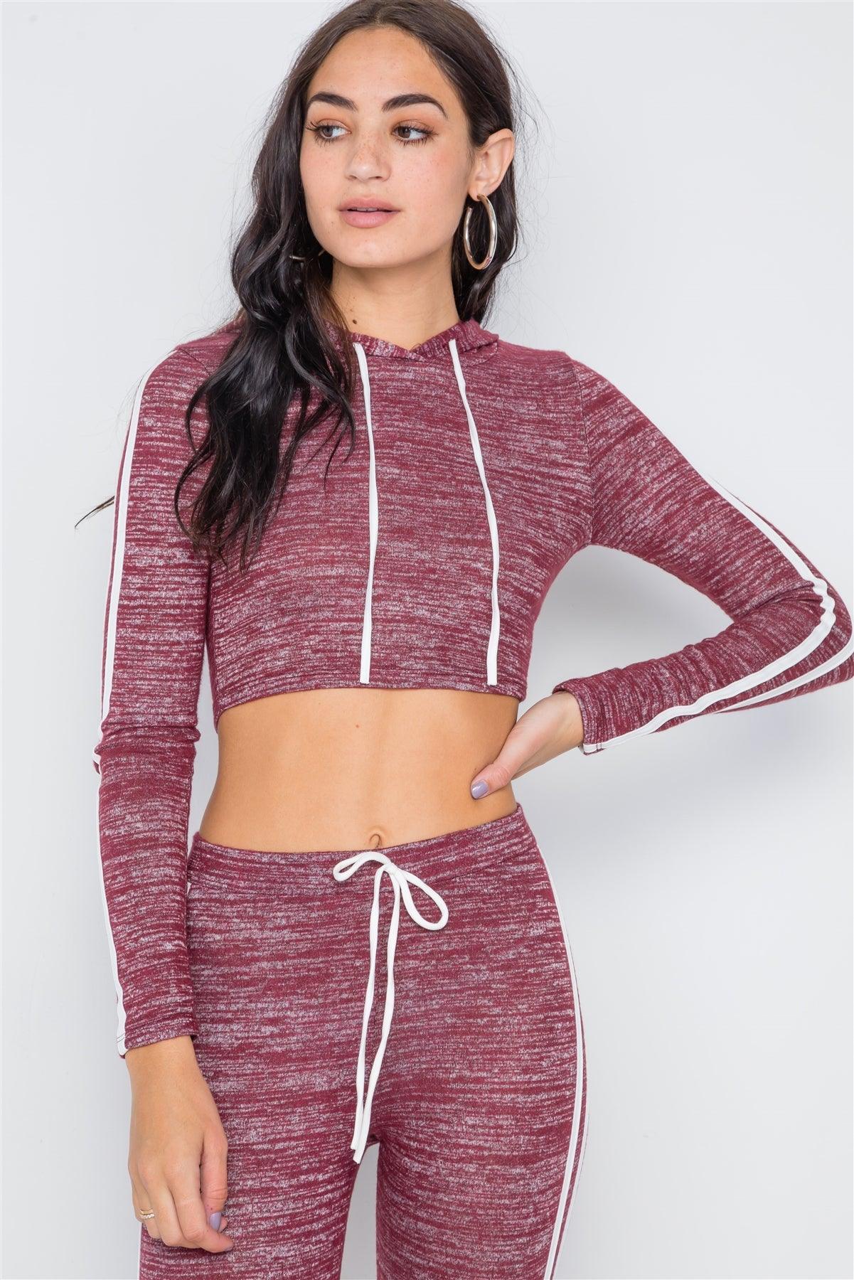 Red Heathered Crop Top Legging Two Piece Set /2-2-2