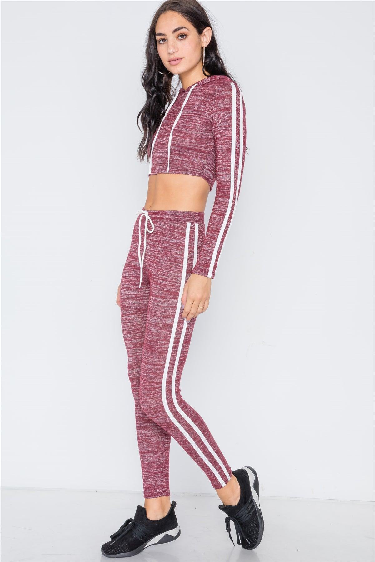 Red Heathered Crop Top Legging Two Piece Set /3-3