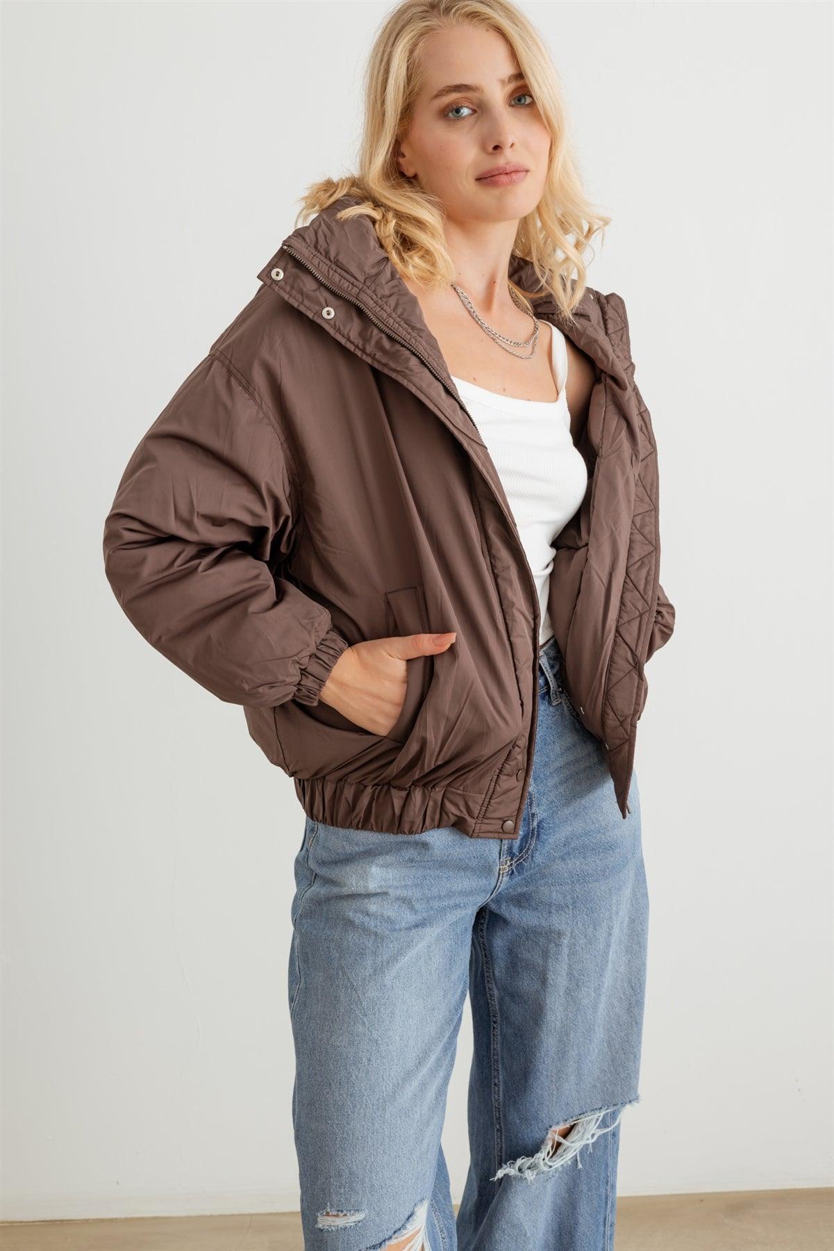 Chocolate Zip-Up Long Sleeve Puffer Jacket /3-3