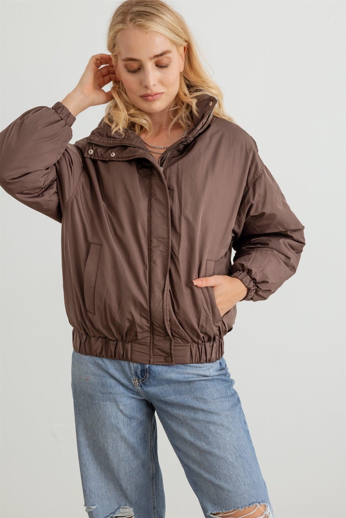 Chocolate Zip-Up Long Sleeve Puffer Jacket /3-3