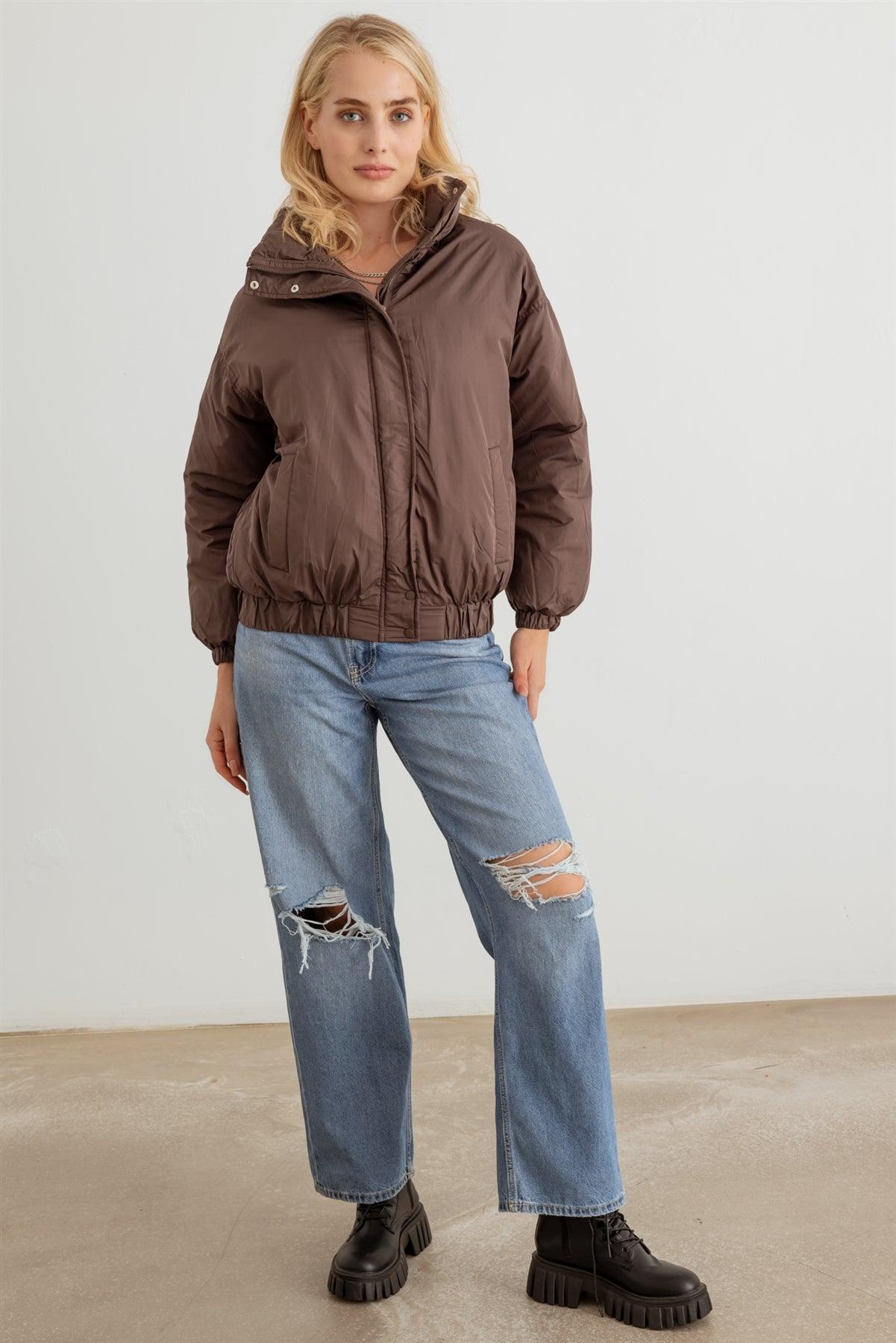 Chocolate Zip-Up Long Sleeve Puffer Jacket /3-3