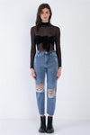 Denim Blue High-Waist Distressed Raw Hem Jeans /4-2