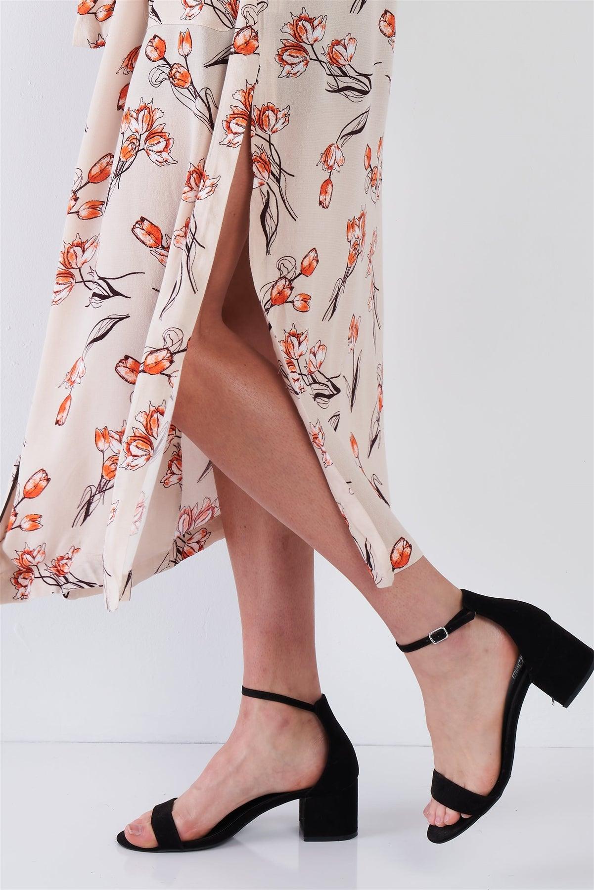 Flower Self-Tie Kimono Duster