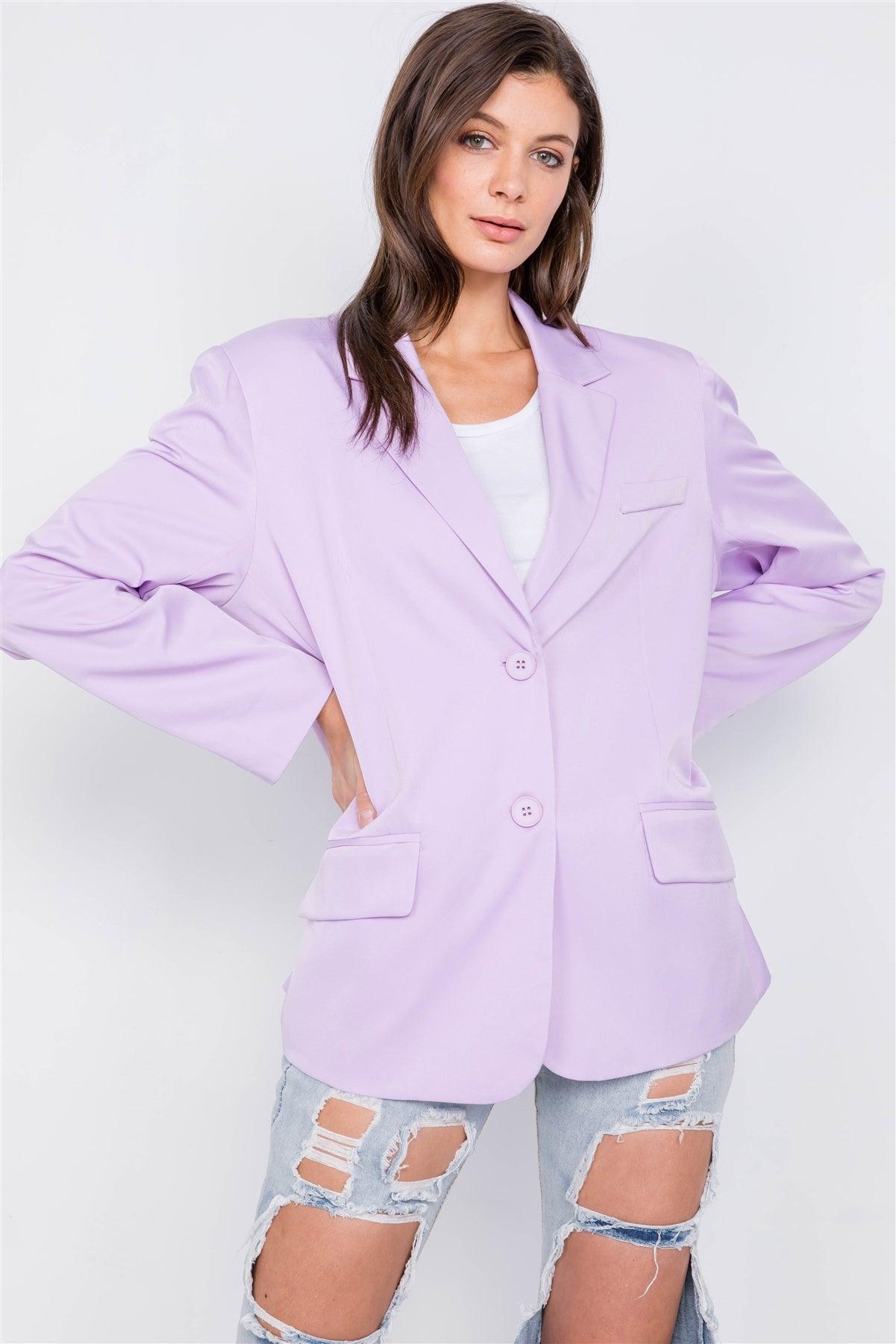 Lavender Relaxed Fit Boyfriend Casual Blazer Jacket