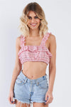 Red Cotton Multi Stripe Frill Trim Crop Top /3-2-1