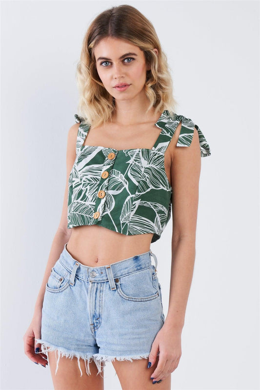 Green High Low Self Tie Shoulder Straps Crop Top