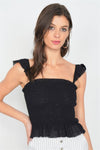 Black Cotton Smocked Eyelet Frill Peplum Cami Strap Top /3-2-1