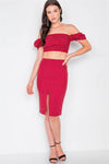 Red Polkadot Printed Ruched Crop Top & Midi Skirt Set /3-2-1