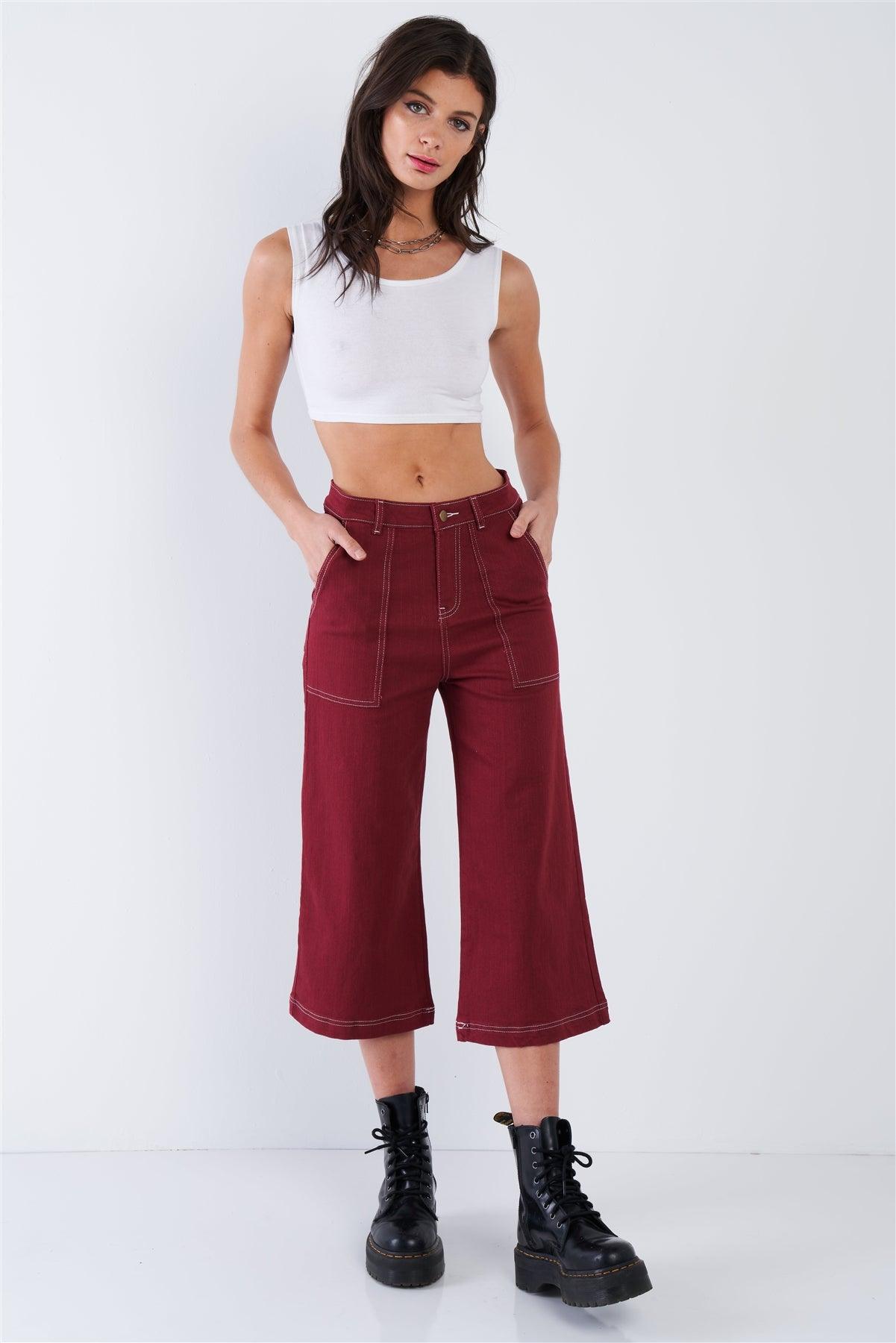 Red Bean Wide Leg Denim Gaucho Jeans /3-2-1