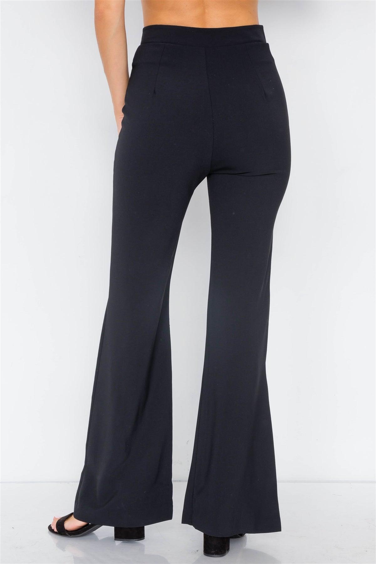 Black High-Waisted Pleated Mini Ankle Slit Wide Leg Pant /3-2-1