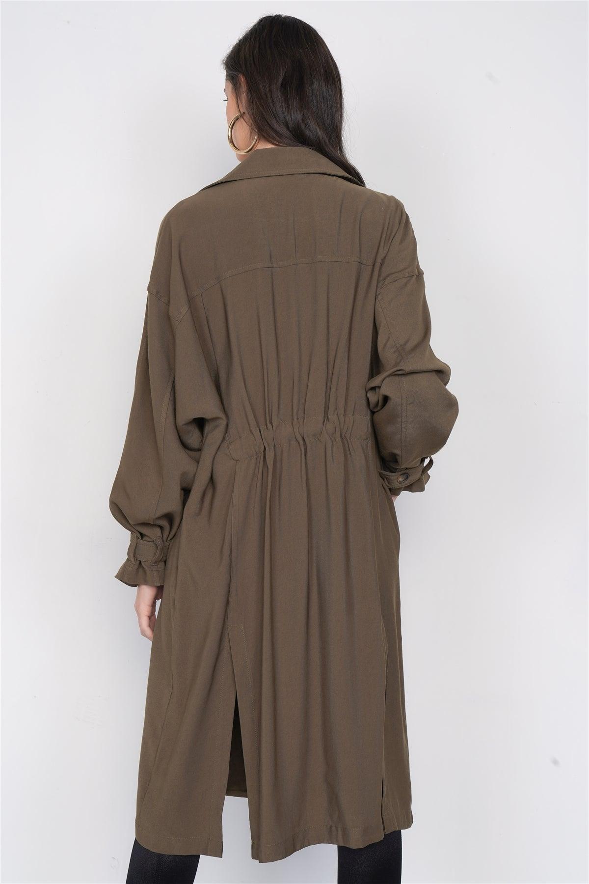 Moss Maxi Side Slit Double Breasted Chic Cover-Up Jacket /3-2-1