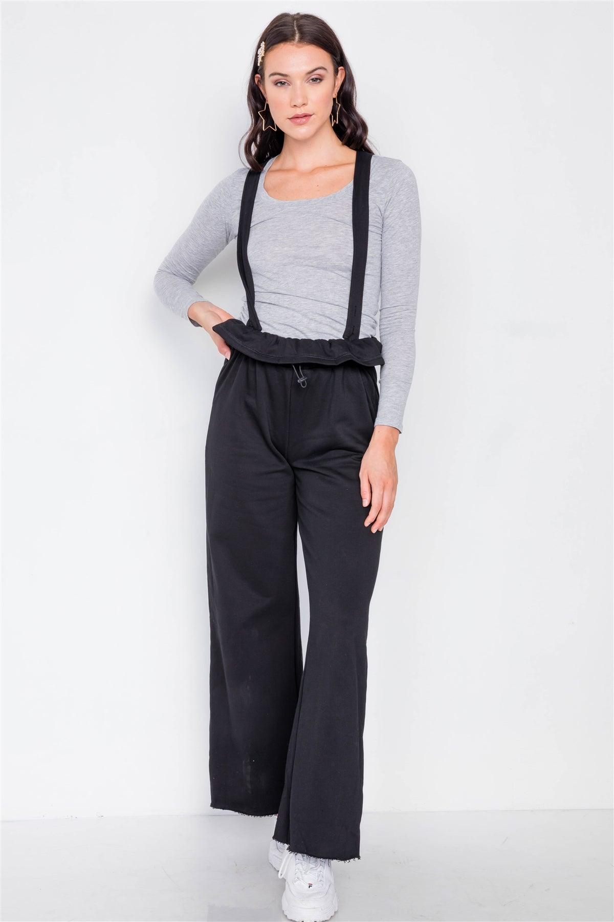 Black Relaxed Wide-Leg Overalls /3-2-1