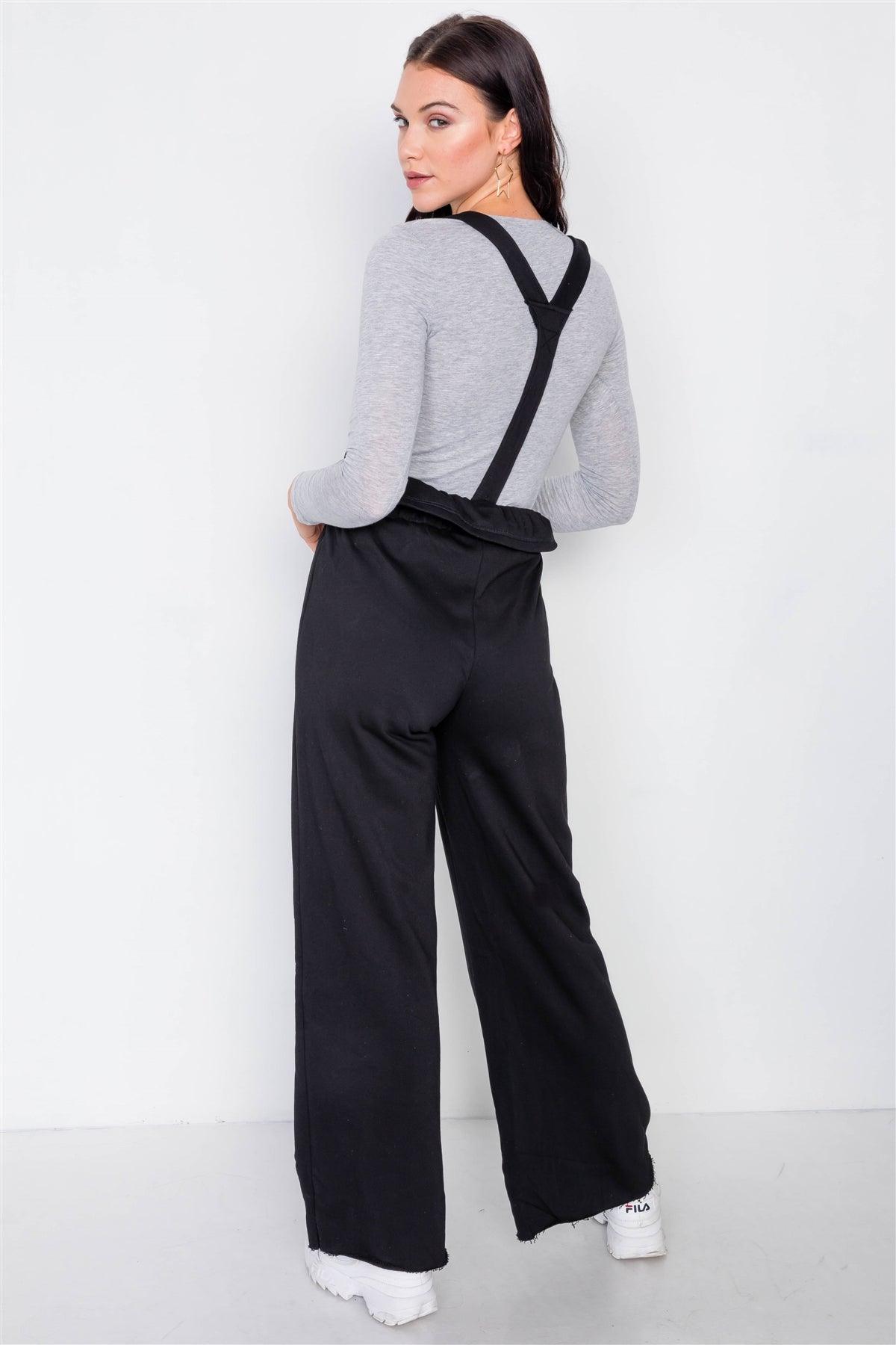 Black Relaxed Wide-Leg Overalls /3-2-1