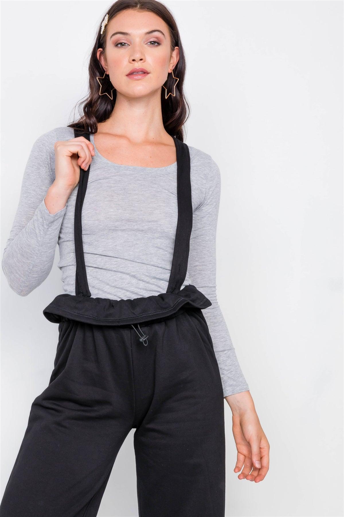 Black Relaxed Wide-Leg Overalls /3-2-1