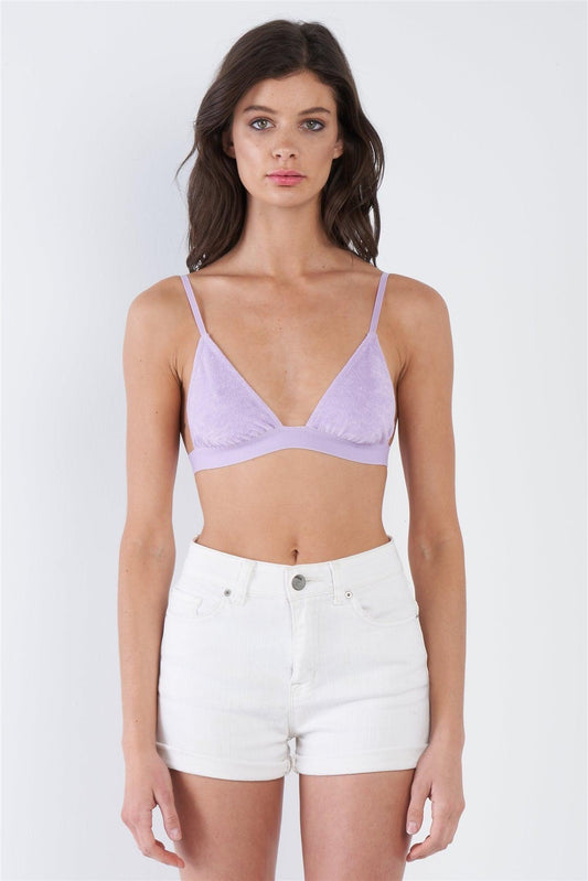 Lavender Purple Microfiber Suede Adjustable Cami Triangle Bra  /3-2-1