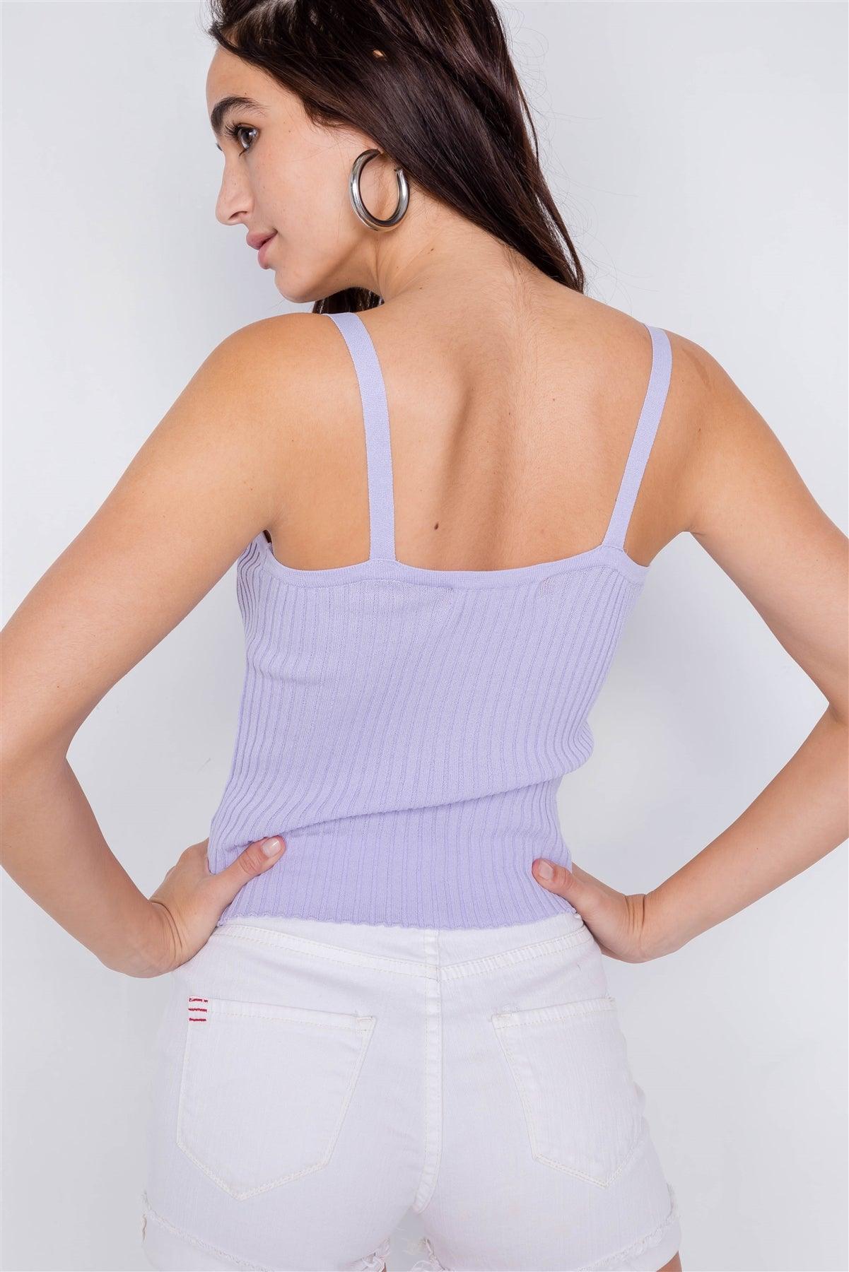 Lavender Ribbed V-Neck Basic Chic Tank Top /1-2-1