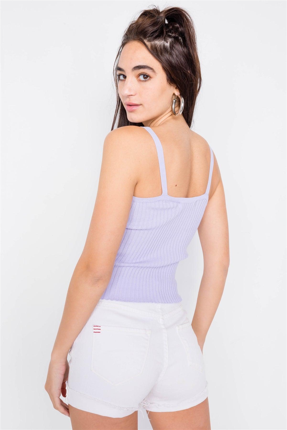 Lavender Ribbed V-Neck Basic Chic Tank Top  /3-2-1