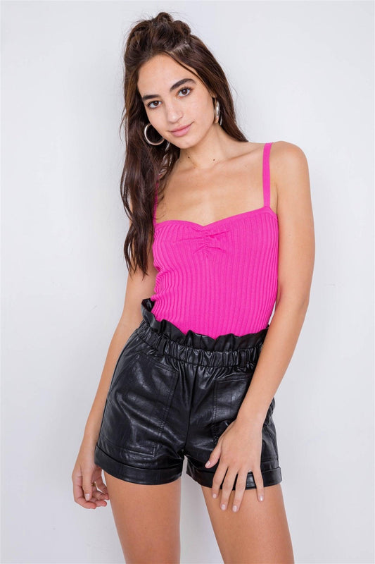 Pink Ribbed V-Neck Basic Chic Tank Top /4-2-1