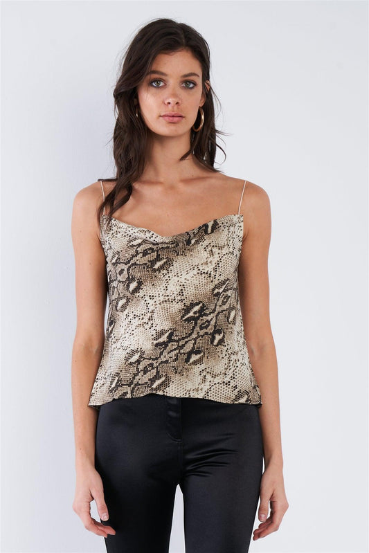 Moss Snake Print Cowl Neck Open Back Cami Top