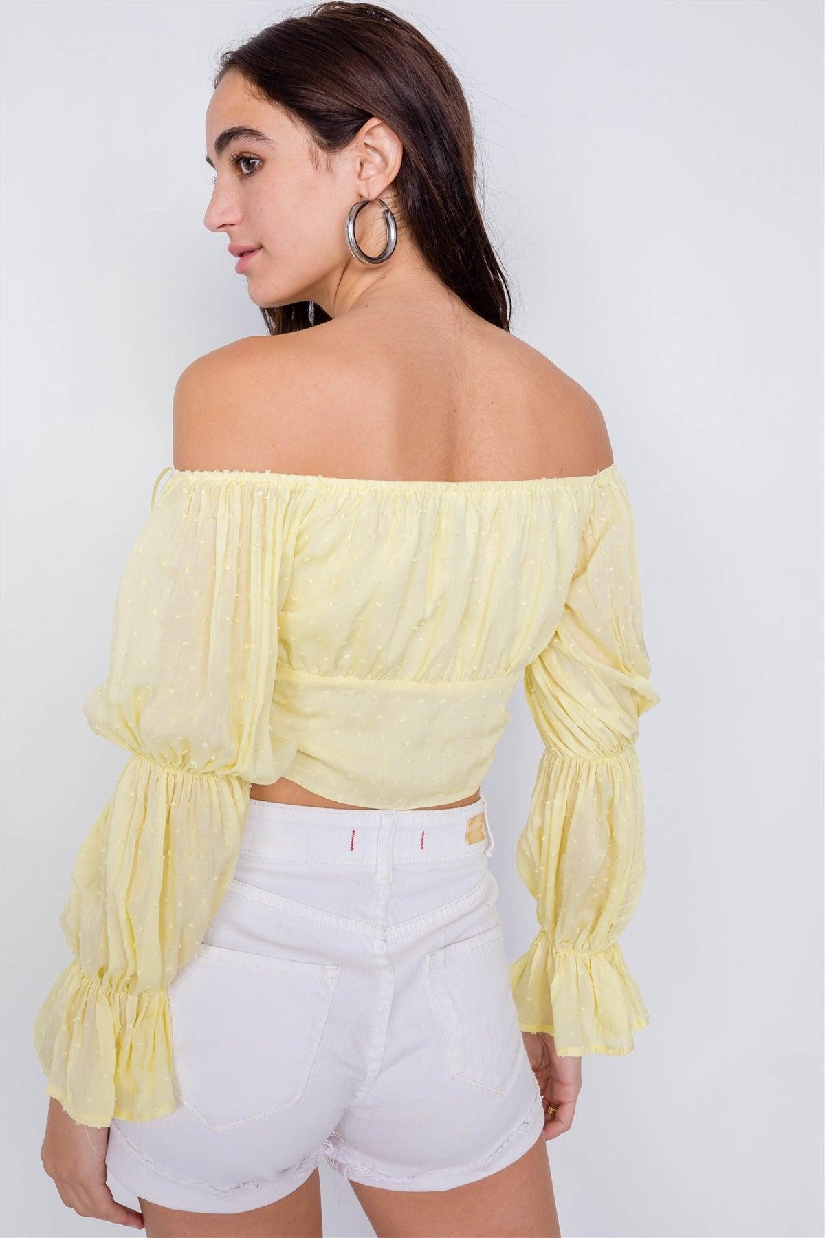 Butter Tiered Puff Embroidered Boho Knot Wrap Crop Top /1-1-1