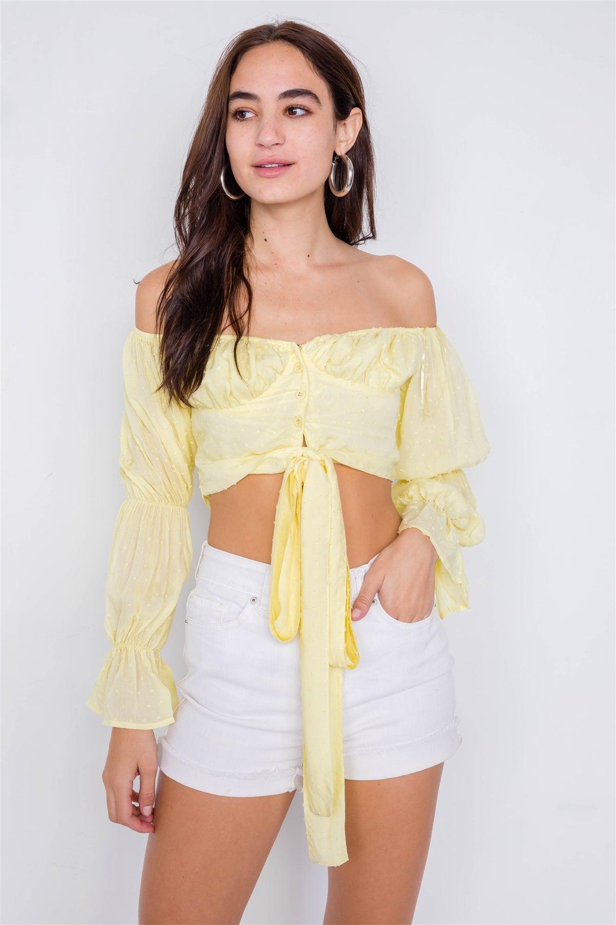 Butter Tiered Puff Embroidered Boho Knot Wrap Crop Top /1-1-1